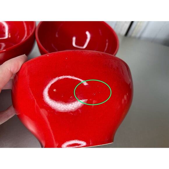 Crate&Barrel Porcelain Red Coupe 5.75in Cereal Soup Bowls Lot Of 4 - Picture 5 of 8